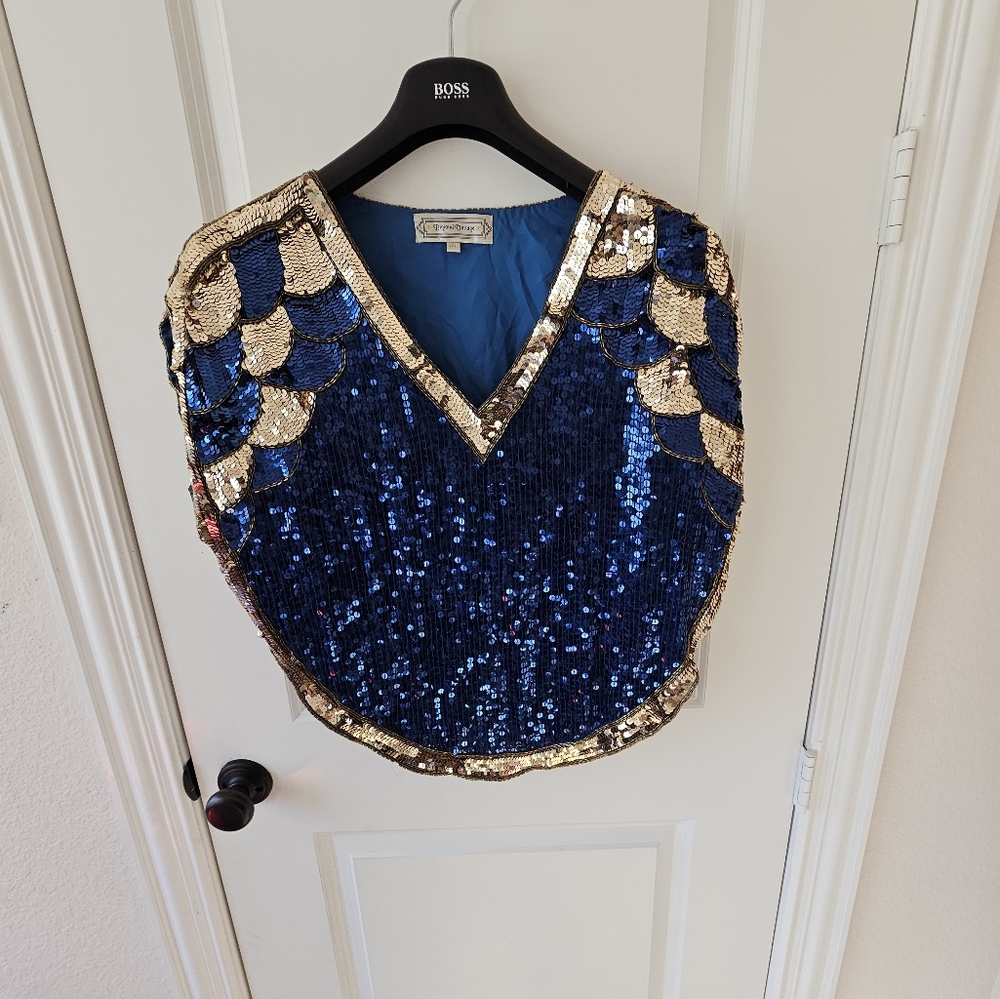 Vintage blue gold sequins top